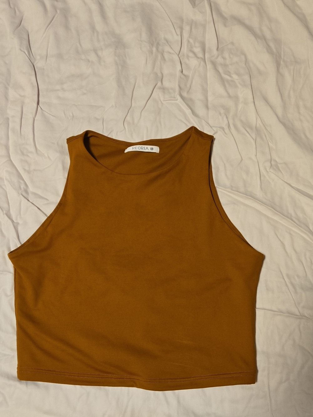 Reoria Brown High-Neck Sleeveless Crop Top